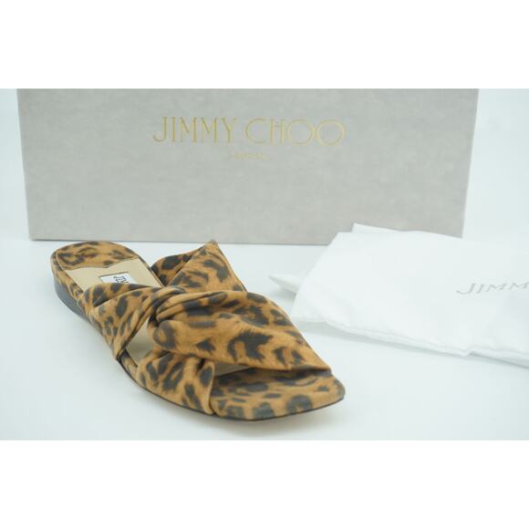 Jimmy Choo Narisa Knotted Leopard-Print Flat Sandals  New - Picture 1 of 11